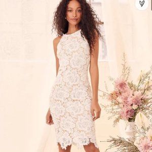 Lulu's Temps De L'Amour White Lace Bodycon Midi Dress Size XS